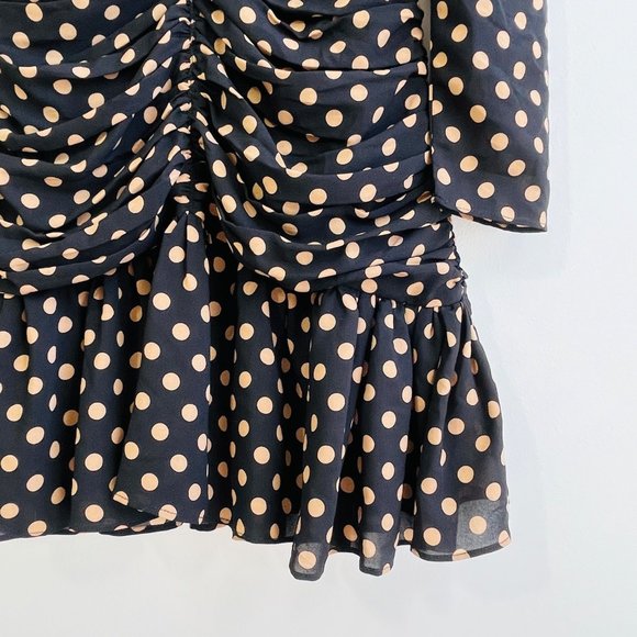 Mink Pink Mini Dress Small Ayat Ruched Polka Dot Ruched Ruffle Hem Long Sleeve - Picture 6 of 15